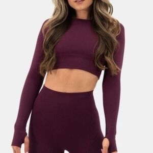 Elegant Plum Long Sleeve Crop Top